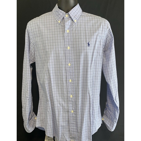 Ralph Lauren Custom Fit Blue Check Plaid Oxford Shirt Men's Medium NWT - Picture 2 of 12